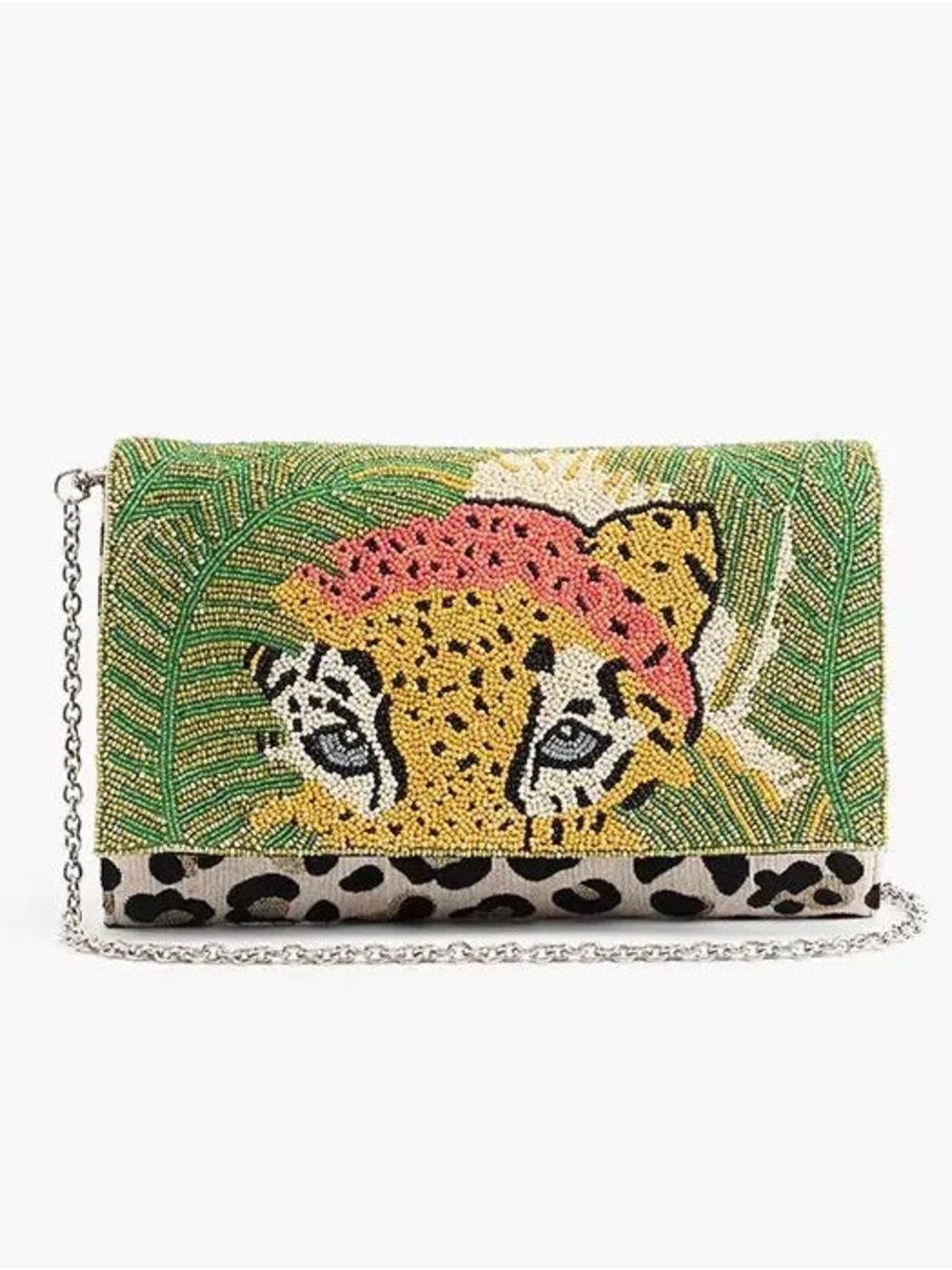 America & Beyond Forestry Beaded Leopard Embellished  Clutch